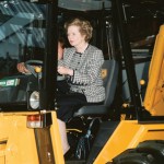 1987 -Prime Minister Margaret Thatcher takes to the controls of a backhoe at JCB’s World HQ