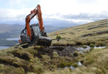 Plant operators rise to Scotland’s peatland challenge Excavator being utilised in peatland restoration work