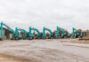 Construction group seals 32-machine Kobelco haul in £4.5m deal Kobelco excavators in a plant yard
