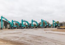 Construction group seals 32-machine Kobelco haul in £4.5m deal Kobelco excavators in a plant yard
