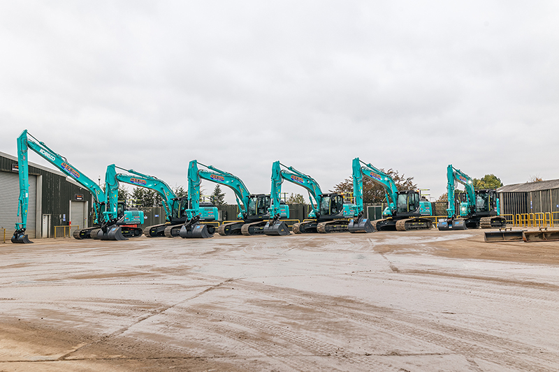 Kobelco excavators in a plant yard