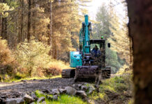 Kobelco strikes the right balance on remote tasks on Scotland’s west coast Excavator working in forest