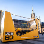 JCB digger was boxing clever on Valentine’s Day outside railway station JCB backhoe in a box outside railway station
