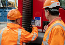 ScotPlant visitors to get sneak peek of new hire software Construction workers scanning QR code to access digital data