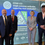 JCB to improve generator security and emission checks L-R: Kevin Howells (Datatag); Alan Beech (AMPS); Viki Bell (CEA); and Tiago Courinha (JCB)