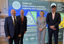 JCB to improve generator security and emission checks L-R: Kevin Howells (Datatag); Alan Beech (AMPS); Viki Bell (CEA); and Tiago Courinha (JCB)