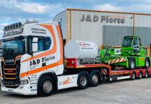 Merlo models show their steel on major schemes Merlo telehandler on lorry