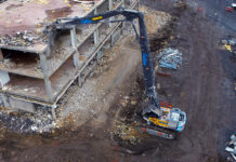 Collins Demolition snaps up UK’s first Volvo EC500HR High reach excavator helping to dismantle council building