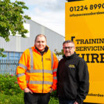 Access Platforms Aberdeen secures NPORS accreditation Scott Limond, training instructor (left) and Darren Petrie, training manager, are pictured outside APA’s headquarters in Aberdeen.