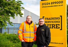 Access Platforms Aberdeen secures NPORS accreditation Scott Limond, training instructor (left) and Darren Petrie, training manager, are pictured outside APA’s headquarters in Aberdeen.