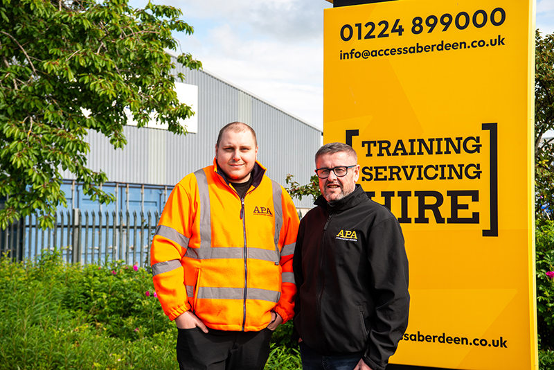 Scott Limond, training instructor (left) and Darren Petrie, training manager, are pictured outside APA’s headquarters in Aberdeen.