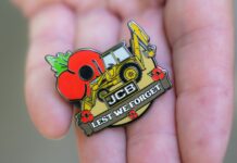 Retired firefighter digs deep for poppy appeal with JCB badge
