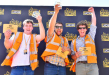 JCB crowns 2026 Operator of the Year L-R: Lewis Cameron, Tom Balls, and Ollie Gunns