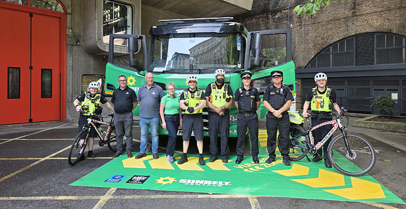 Cyclists and HGV drivers at London safety event