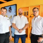JCB marks e-commerce parts milestone JCB group MD - global aftersales Mario Martin Moser; Green Power Plant Hire owner David Green; and JCB deputy chairman George Bamford