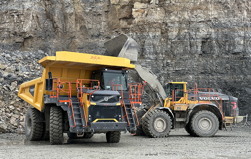 Volvo rigid hauler working at quarry