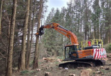 Develon diggers prove their worth on Highland forestry projects Develon excavator working in a forest