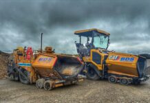 Orkney business transitions to latest generation of Cat pavers Latest generation of Cat pavers on road surfacing project