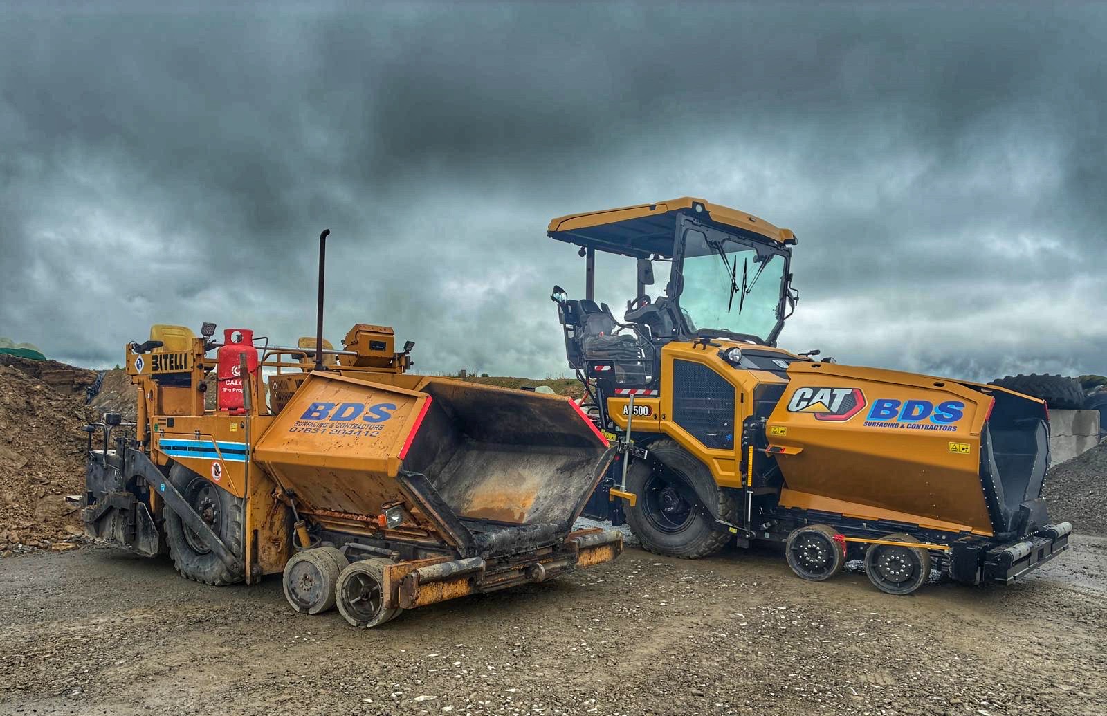 Latest generation of Cat pavers on road surfacing project
