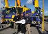 Wire Cranes buys UK’s first LTM 1090-4.3 Crane handover. Lyle Sibbald (Liebherr GB); Andy Unsworth (Wire Cranes); and Richard Everist (Liebherr GB)
