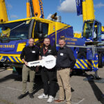 Wire Cranes buys UK’s first LTM 1090-4.3 Crane handover. Lyle Sibbald (Liebherr GB); Andy Unsworth (Wire Cranes); and Richard Everist (Liebherr GB)