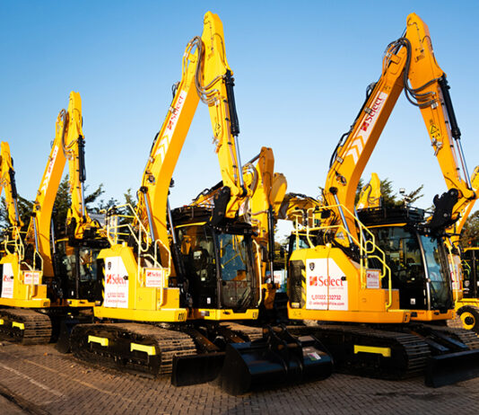 Select invests in safety technology for hire fleet Excavators lined up in yard