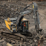 Next gen crawler brings fuel savings at Ravenhead Quarry Hyundai excavator at work at Ravenhead Quarry