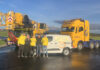 Stoddart Crane Hire helps take Sophie’s Story across the Highlands Keith Mason, Kerri MacDonald, Lizzie Mason, Ewan Stoddart and Karen Mason standing alongside the Sophie’s Story van donated by Stoddart Crane Hire